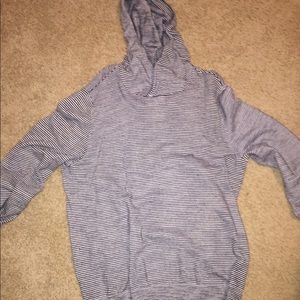 blue and white striped hoodie.